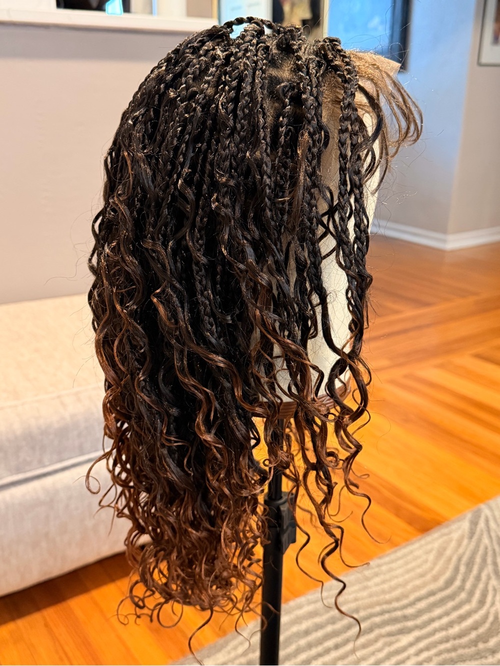 Synthetic Natural Black to Brown Ombre Braided Curly Wig Full Lace Cap #214 - Picture 8 of 16